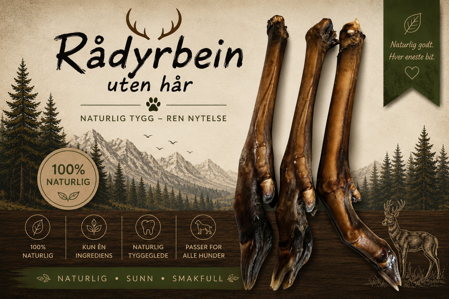 Rådyrbein uten hud