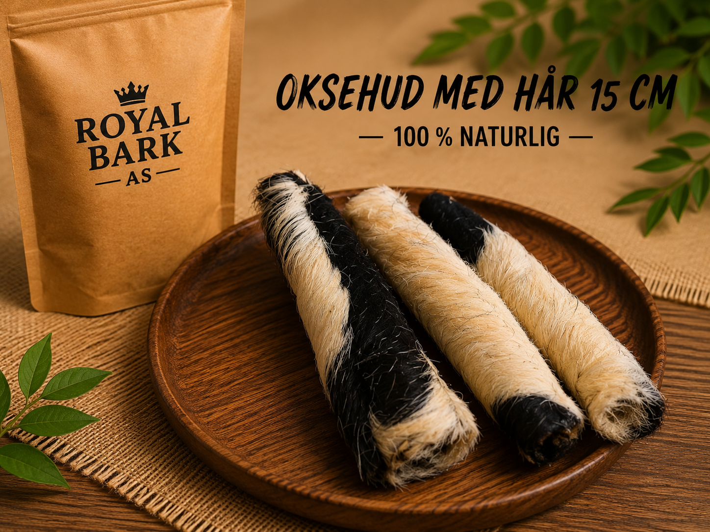 Oksehud med hår 15 cm