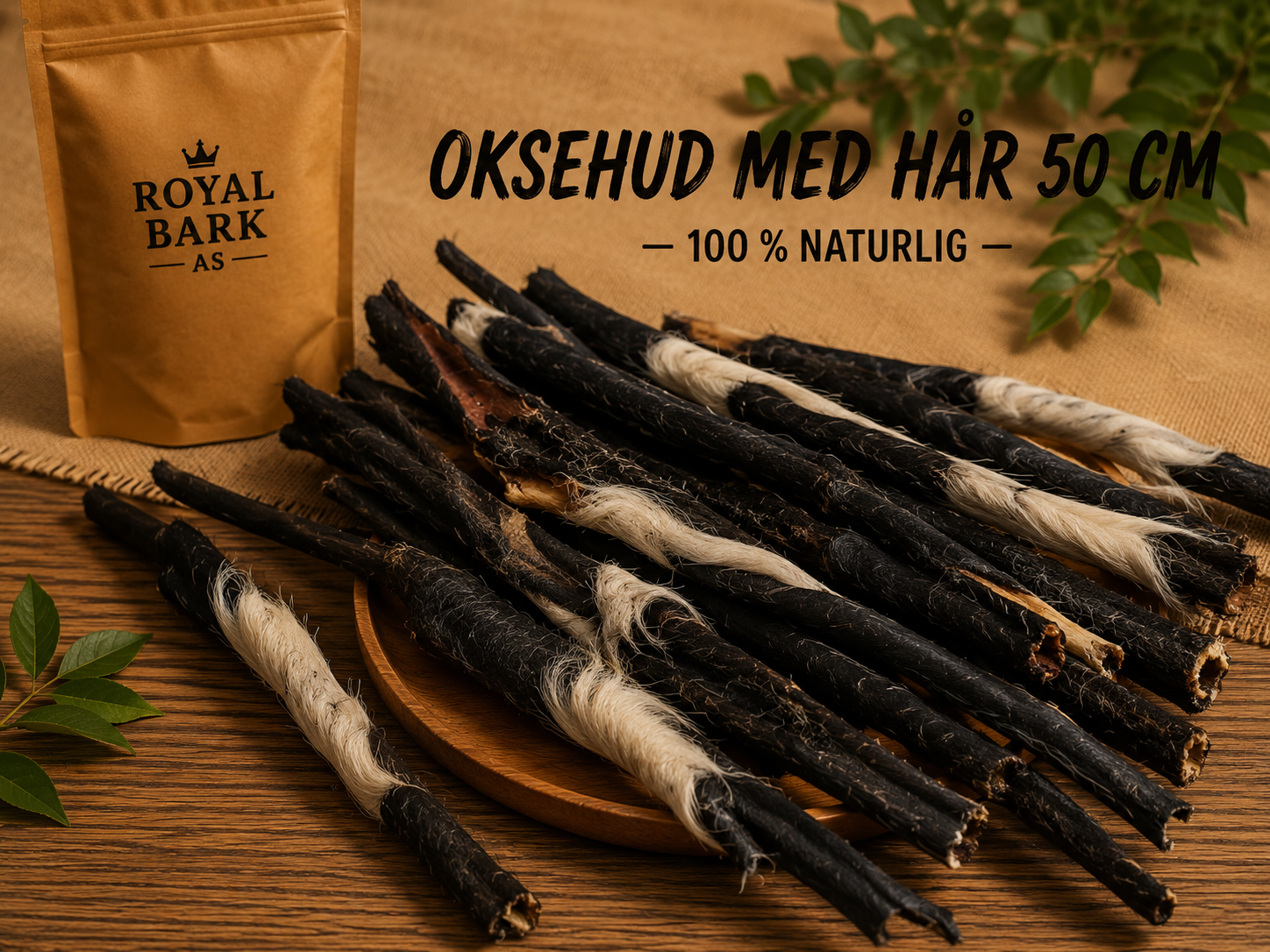Oksehud med hår 50 cm